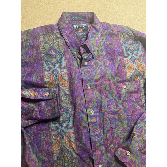 RARE VINTAGE POLO RALPH LAUREN CHAPS AOP BUTTON DOWN SHIRT purple M NWT - Picture 2 of 8